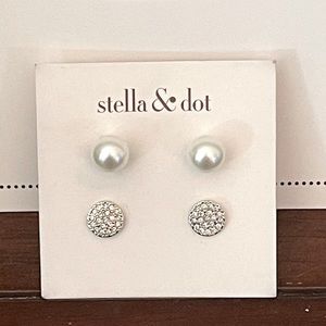Pearl Studs and Rhinestoned Studs Earring Set